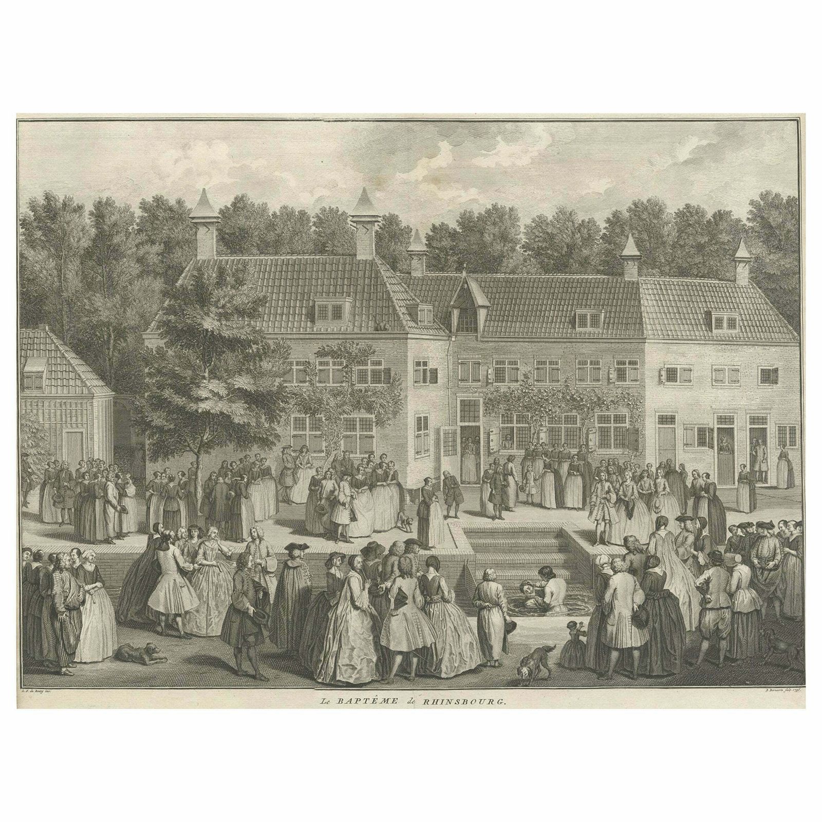Original Antique Engraving Of The Baptism Of Christians In The Netherlands, 17
