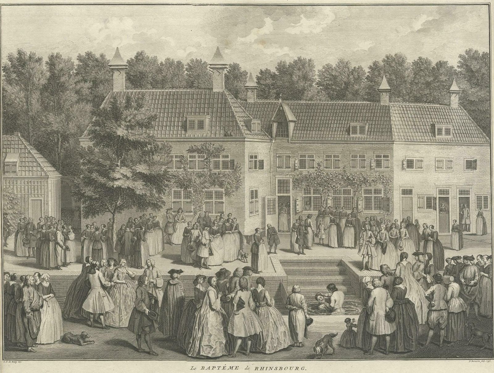 Original Antique Engraving Of The Baptism Of Christians In The Netherlands, 17 photo for sale