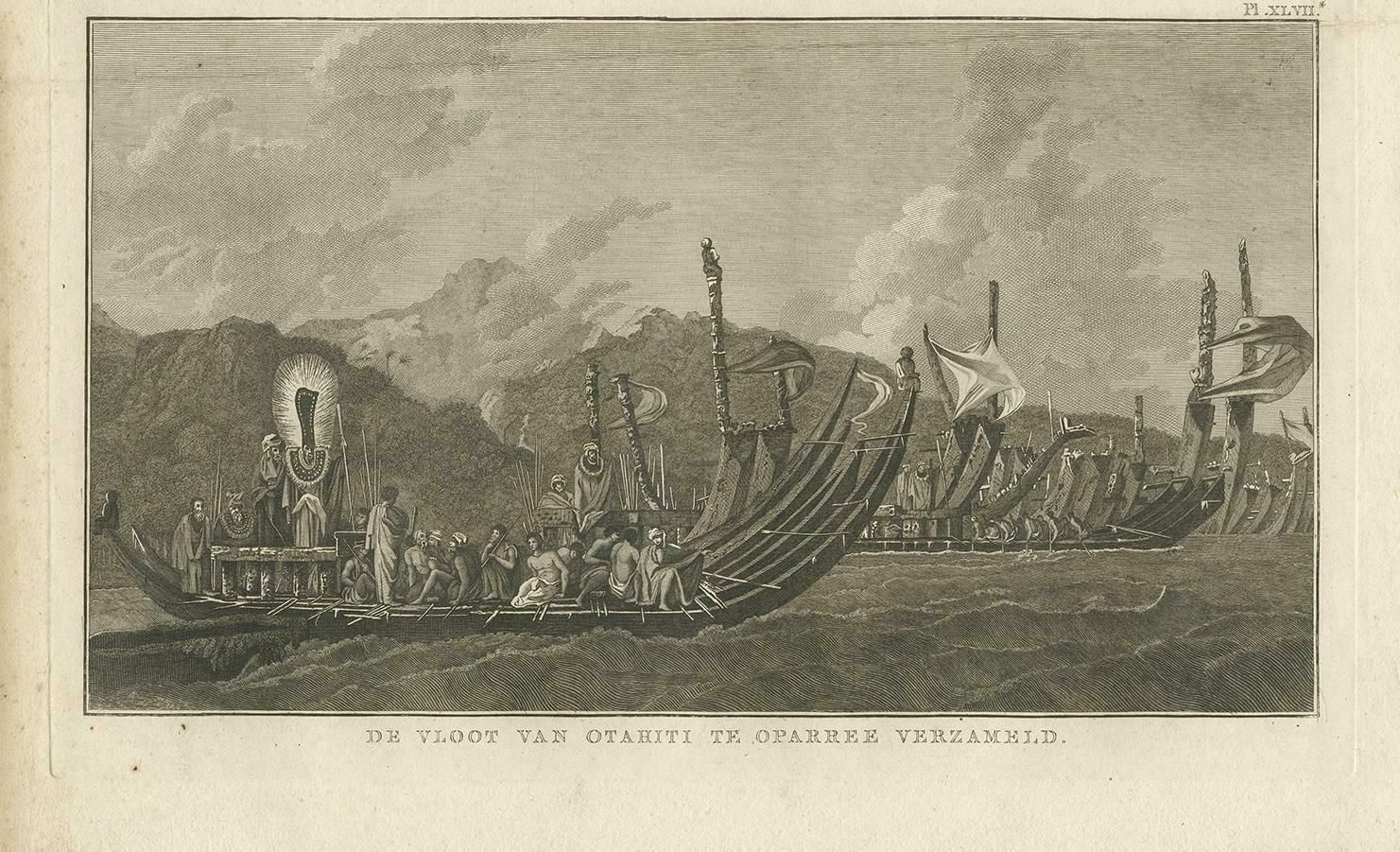 Antique Print Of The Fleet Of Proas Of Tahiti By Cook, 1803 photo furniture