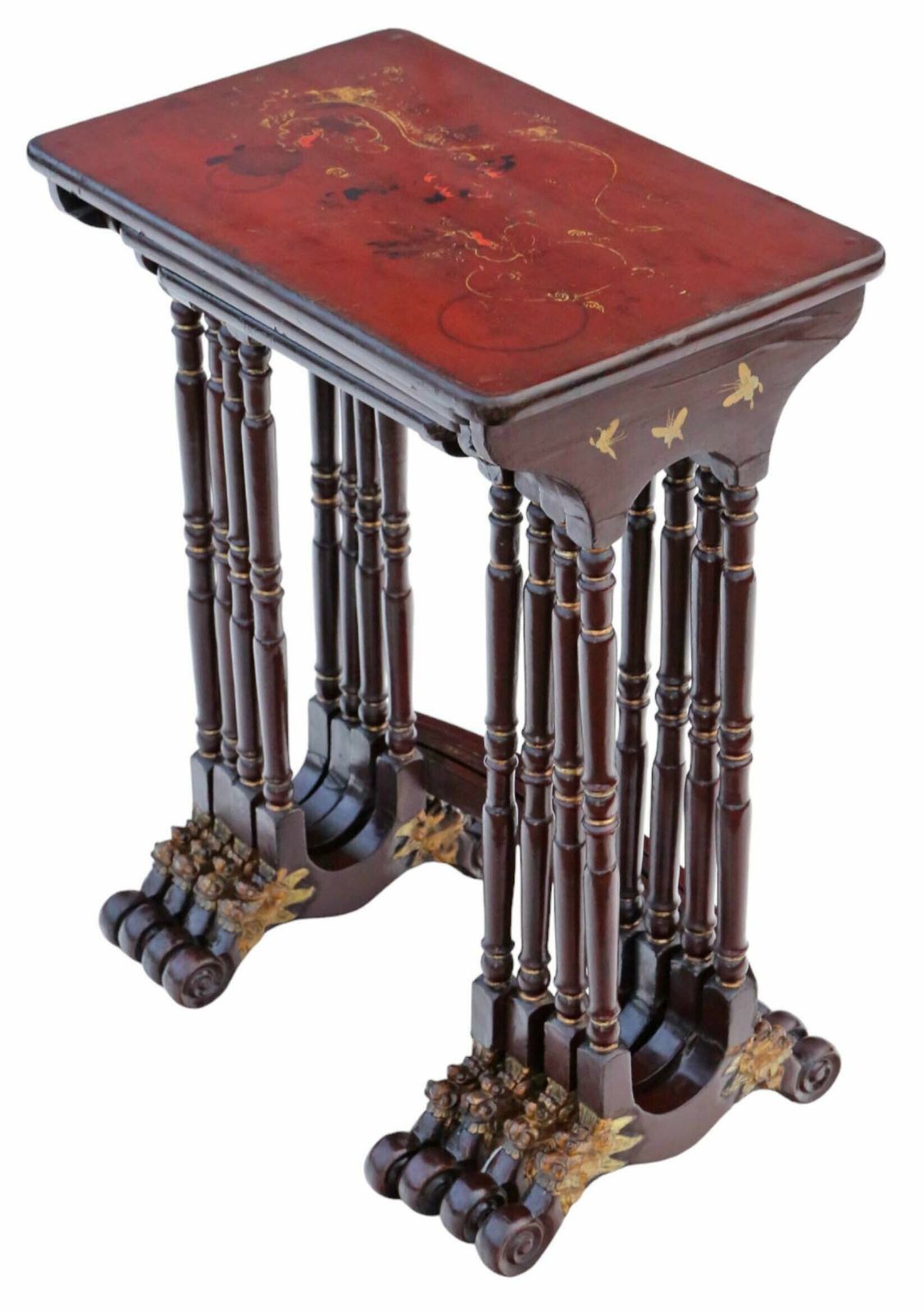 Antique Fine Quality 19th Century Chinoiserie Decorated Lacquer Nest Of 4 Tables photo for sale