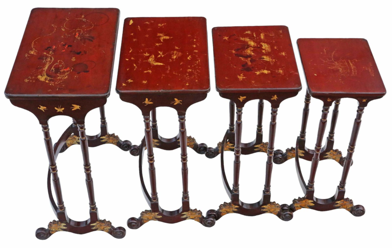 Antique Fine Quality 19th Century Chinoiserie Decorated Lacquer Nest Of 4 Tables photo Furniture