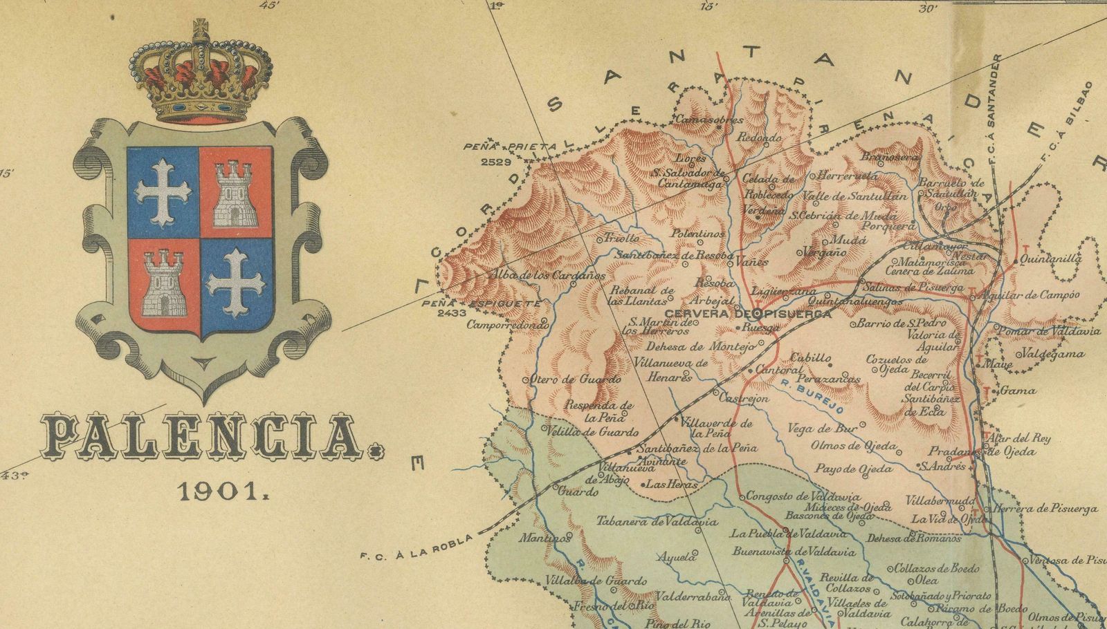 Original Antique Map Of Palencia Province, In Northern Spain, 1901 photo 424.0