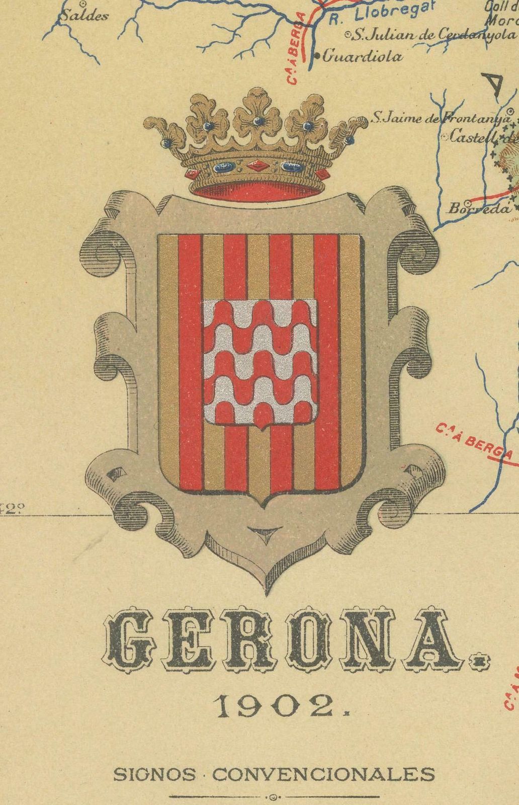Girona 1902: Geographic And Infrastructural Map Of Catalonia’s Northern Province $430.64 photo 424.0