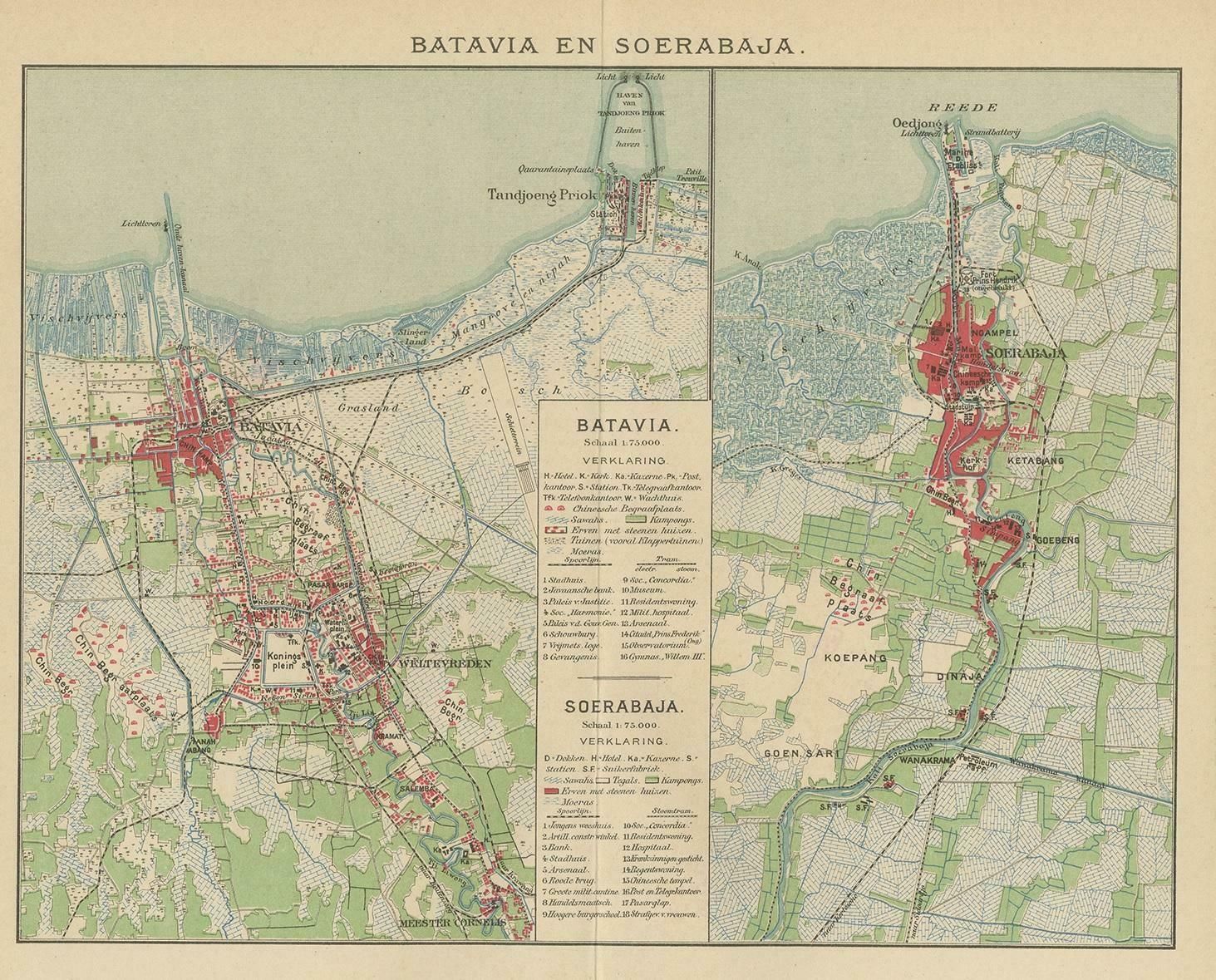 Antique Map Of Batavia And Surabaya By Winkler Prins, 1905 photo furniture
