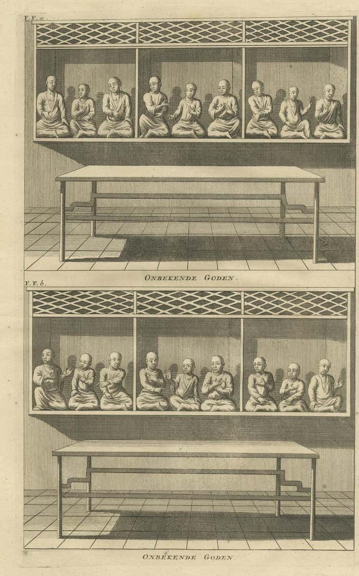 Antique Print Of Unidentified Gods By Valentijn, 1726 photo furniture
