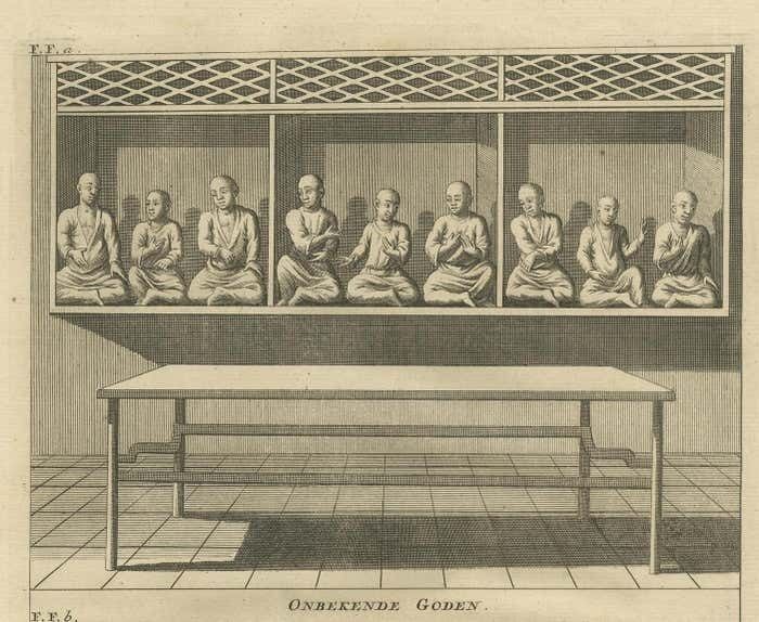 Antique Print Of Unidentified Gods By Valentijn, 1726 photo for sale