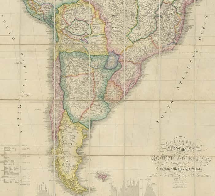 Antique Map Of South America By Wyld, Circa 1850 photo Art