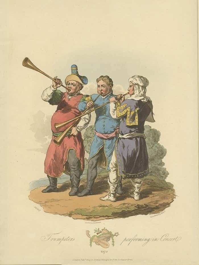 Antique Print Of Trumpeters By Atkinson '1814' photo furniture