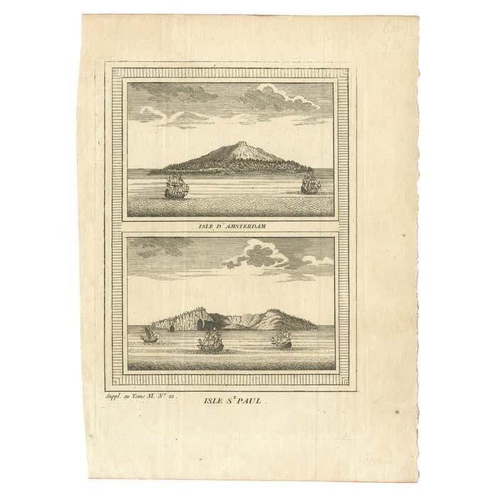 Antique Print Of Amsterdam And St. Paul Island By Bellin '1753'