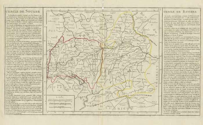 Antique Map Of Swabia By Clouet, '1787' photo furniture
