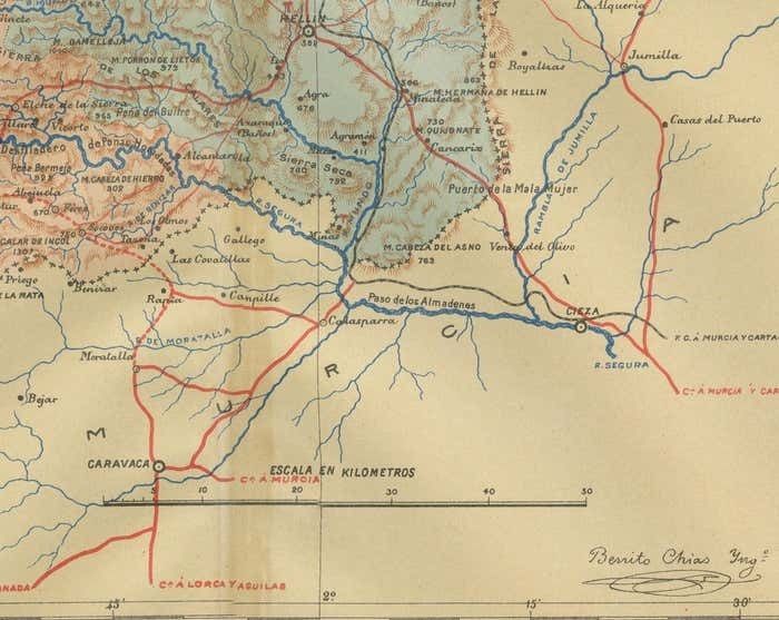 Albacete, Spain   1902: A Cartographic Depiction Of Landscape And Infrastructure photo for sale