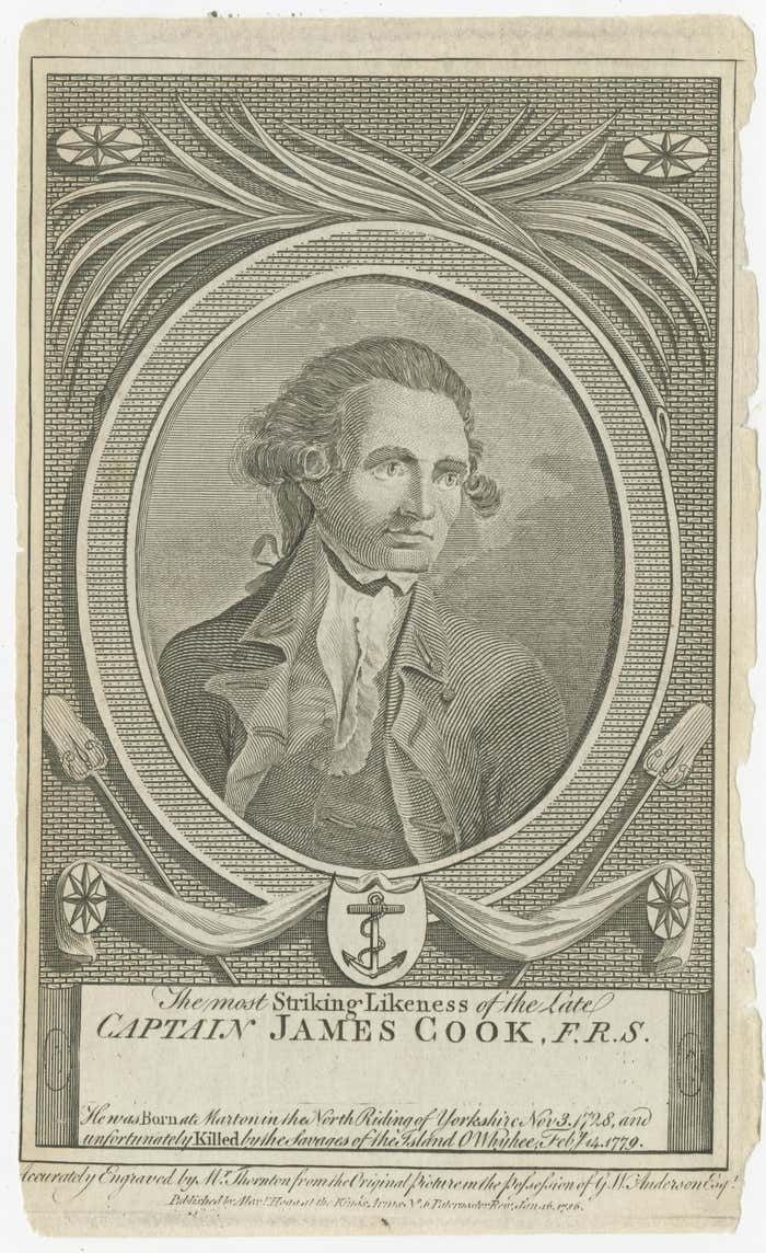 1786 Engraved Portrait Of Captain James Cook By M. Thornton photo for sale