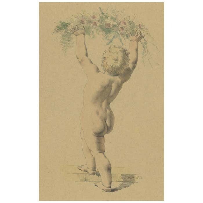 Antique Litho Of An Angel By Meyer, 1892
