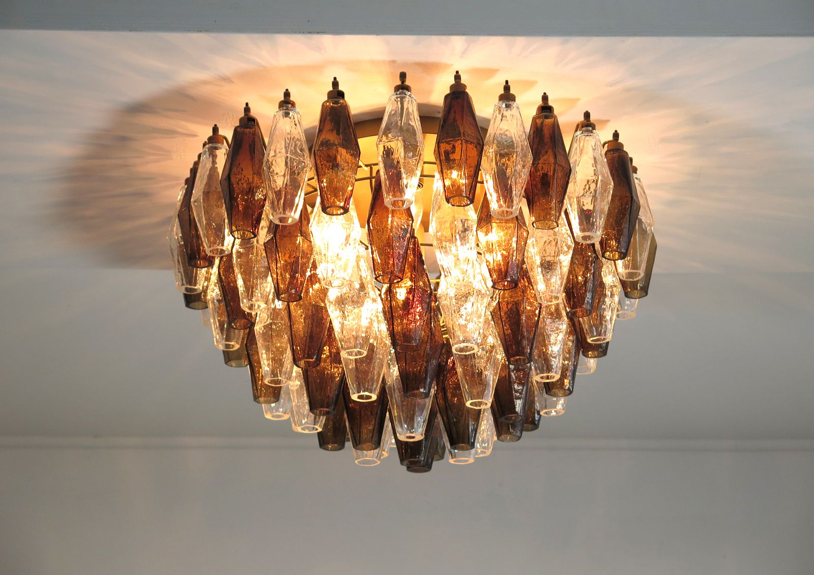 Elegant Murano Poliedri Ceiling Light   Carlo Scarpa   Trasparent And Smoked Glasses photo furniture