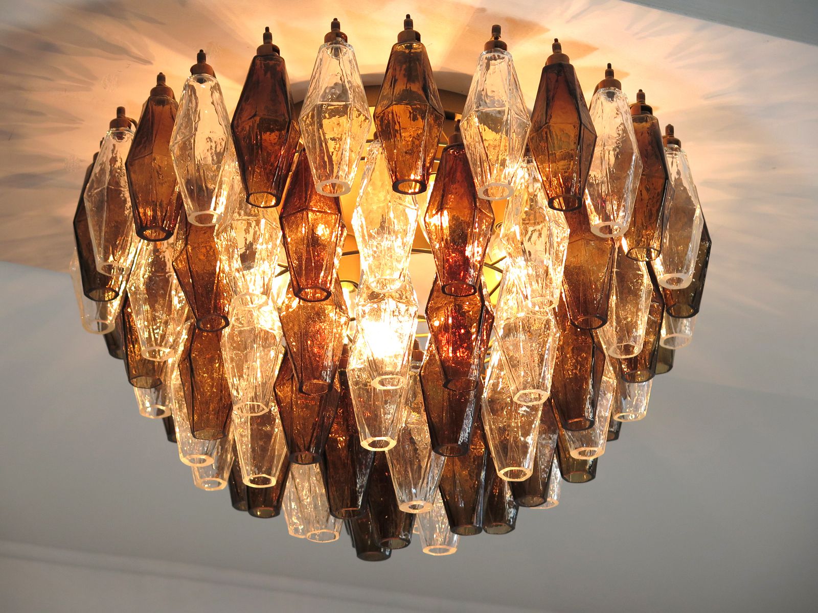 Elegant Murano Poliedri Ceiling Light   Carlo Scarpa   Trasparent And Smoked Glasses photo vinterior