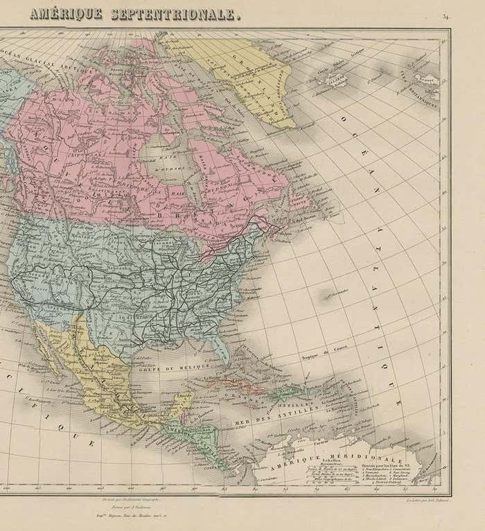 Antique Map Of North And Central America By Migeon '1880' photo Art