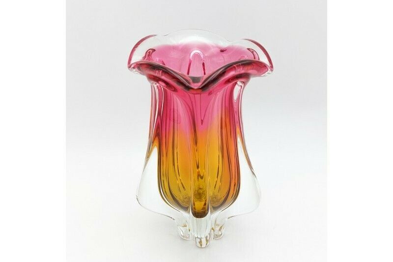 Pink And Yellow Glass Vase, Huta Chribska, Mid 20th Century. photo furniture