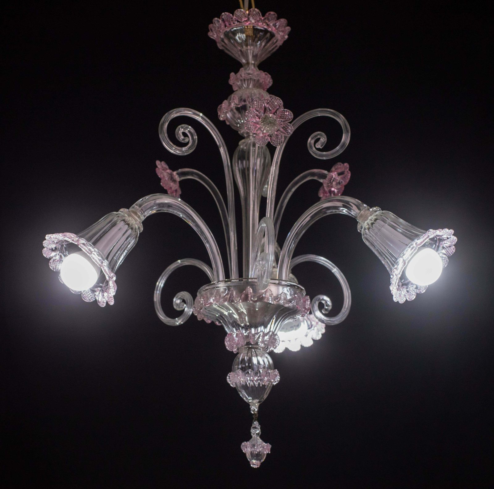Lovely Venetian Chandelier, Pink Murano Glass, 1950s photo vinterior