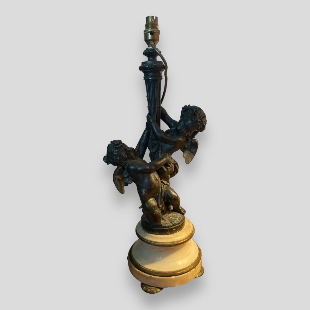 A Stunning Pair Of Cherub Lamps With Marble And Brass Bases photo buy
