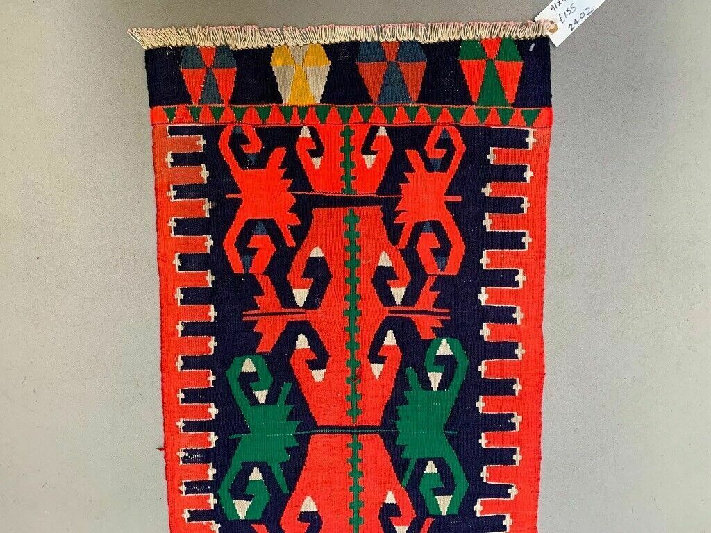 photo for sale Vintage Turkish Mini Kilim 91x46 Cm Wool Small Kelim Runner, Shabby Chic