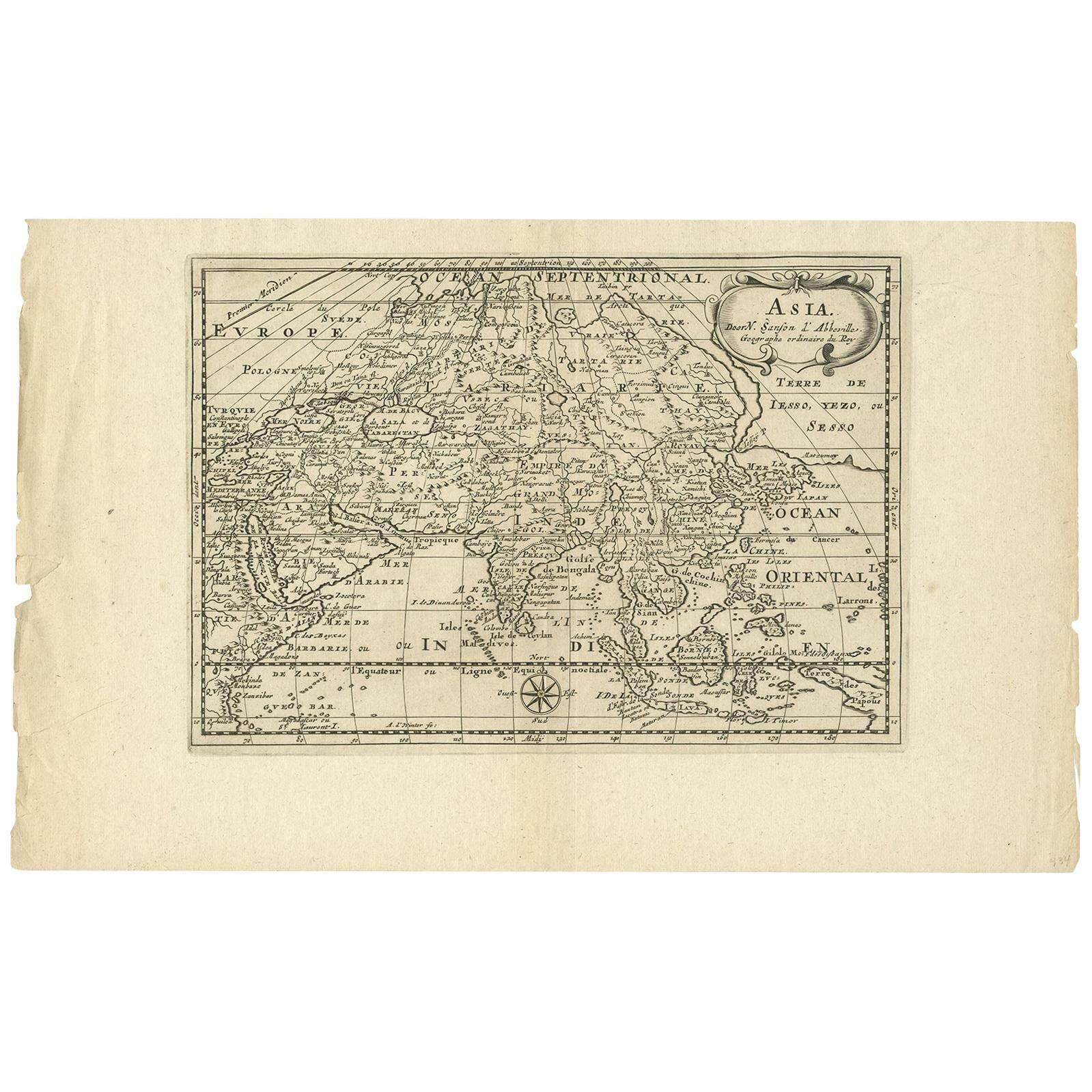 Antique Map Of Asia By Sanson, Circa 1705