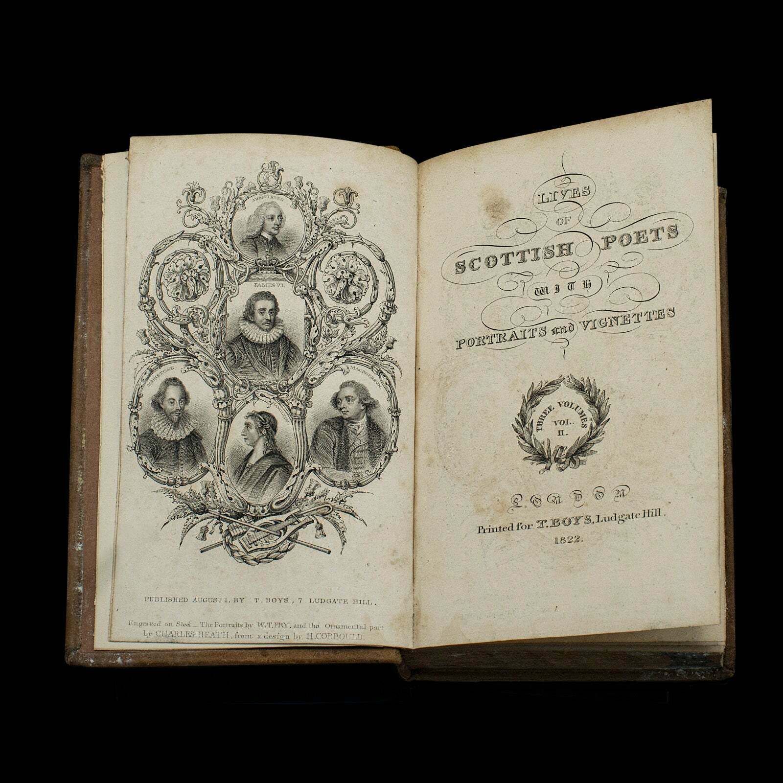 2 Antique Books, The Lives Of Scottish Poets, English, Biographical, Regency photo vintage