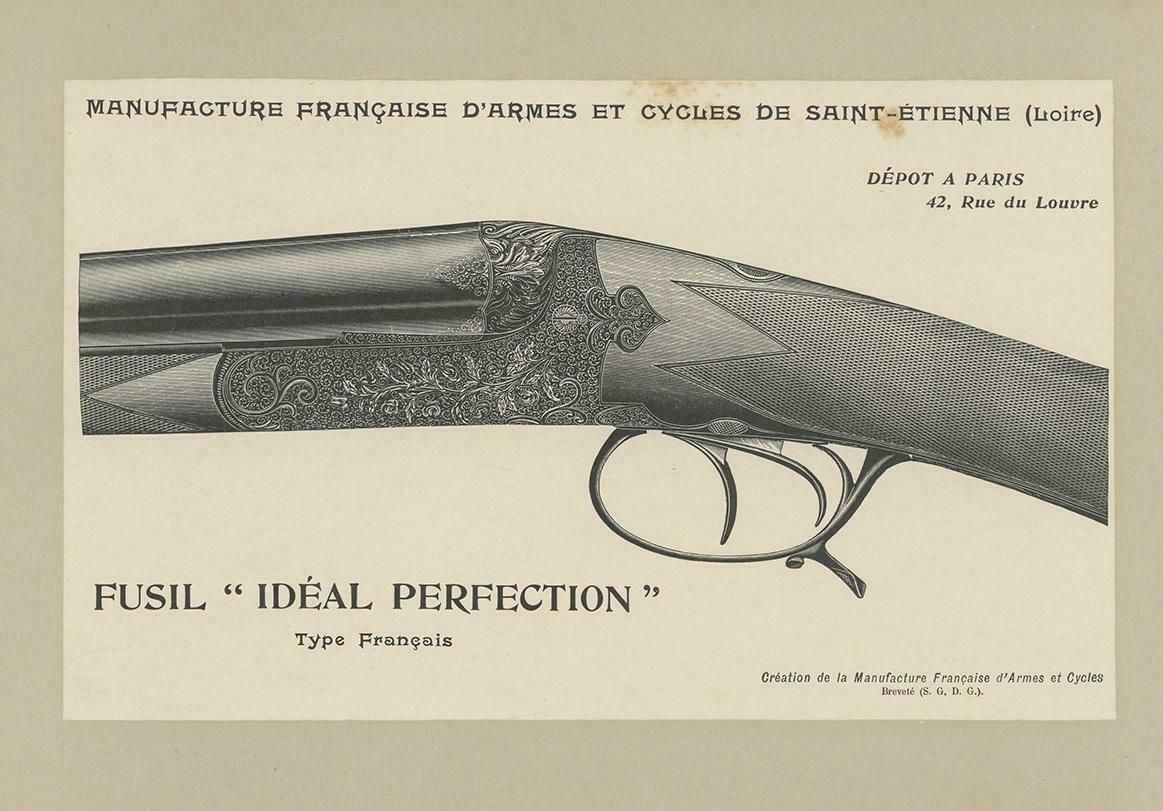 Vintage Gun Print Of A Double Barreled Shotgun 'French Model' By Mahler, '1907' photo for sale