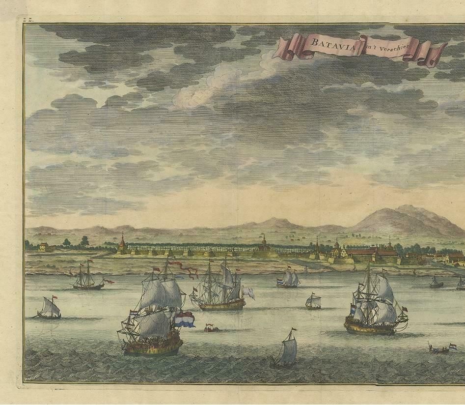 Antique Print Of Batavia Or Nowadays Jakarta, Indonesia, By Valentijn (1726) photo for sale