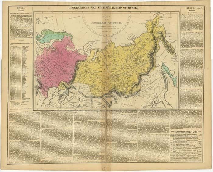 Old Map Of The Russian Empire, With English Language Text, Ca.1820 photo furniture
