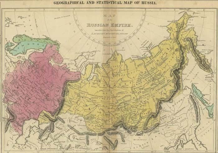 Old Map Of The Russian Empire, With English Language Text, Ca.1820 photo for sale