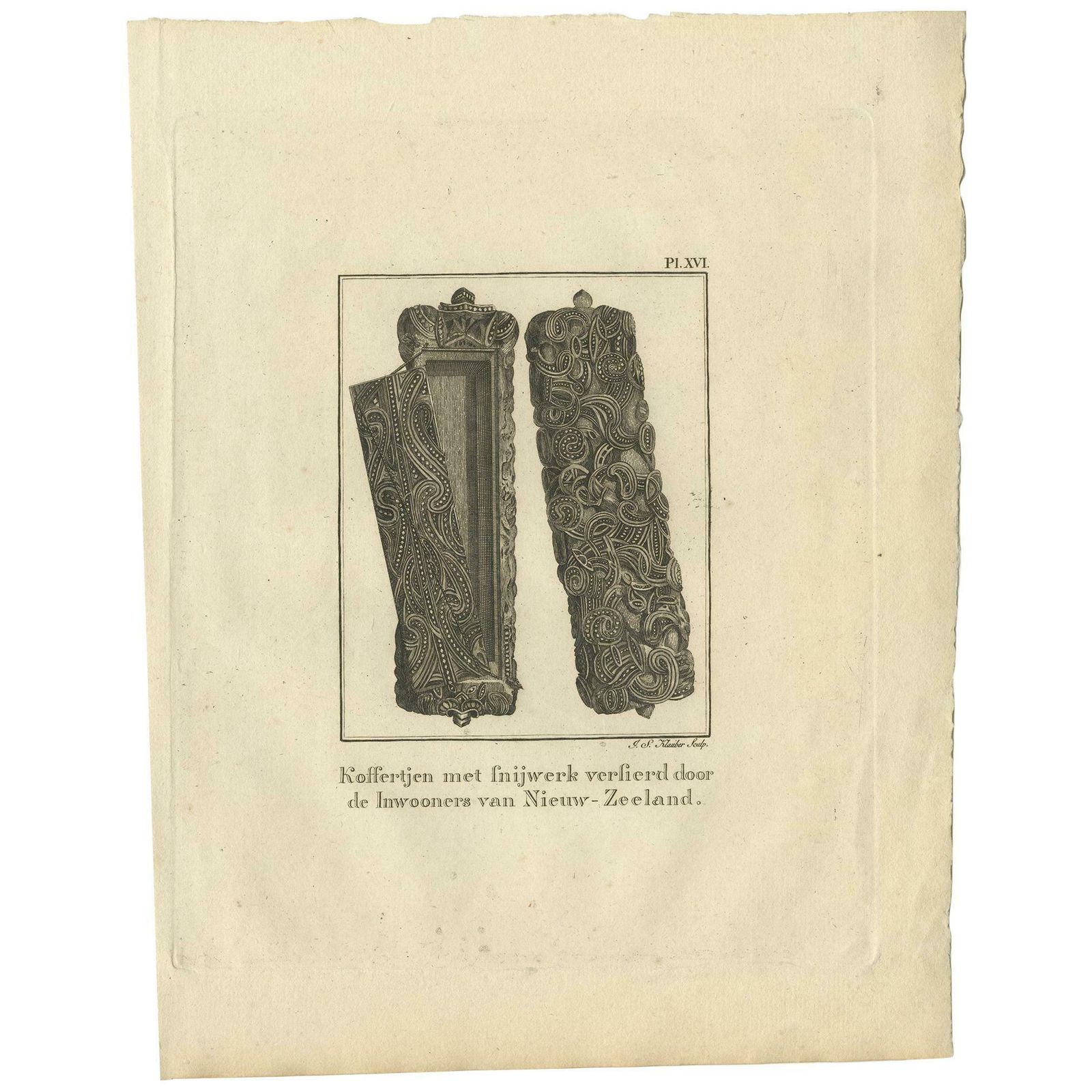 Antique Print Of A Wooden Box From New Zealand By Cook, 1803