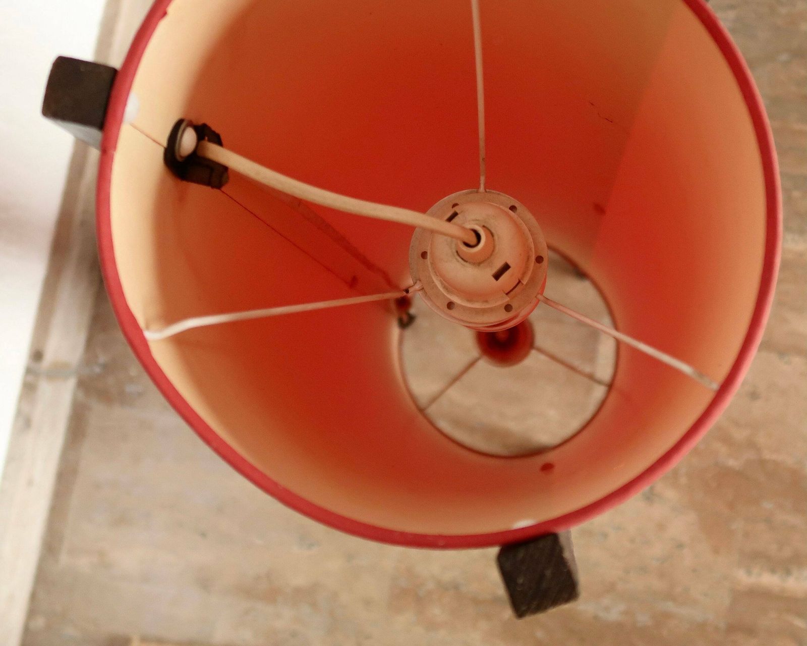 French Tripod Rocket Floor Lamp, Red And Black Wood, Vintage / Mid Century Modern Style photo buy