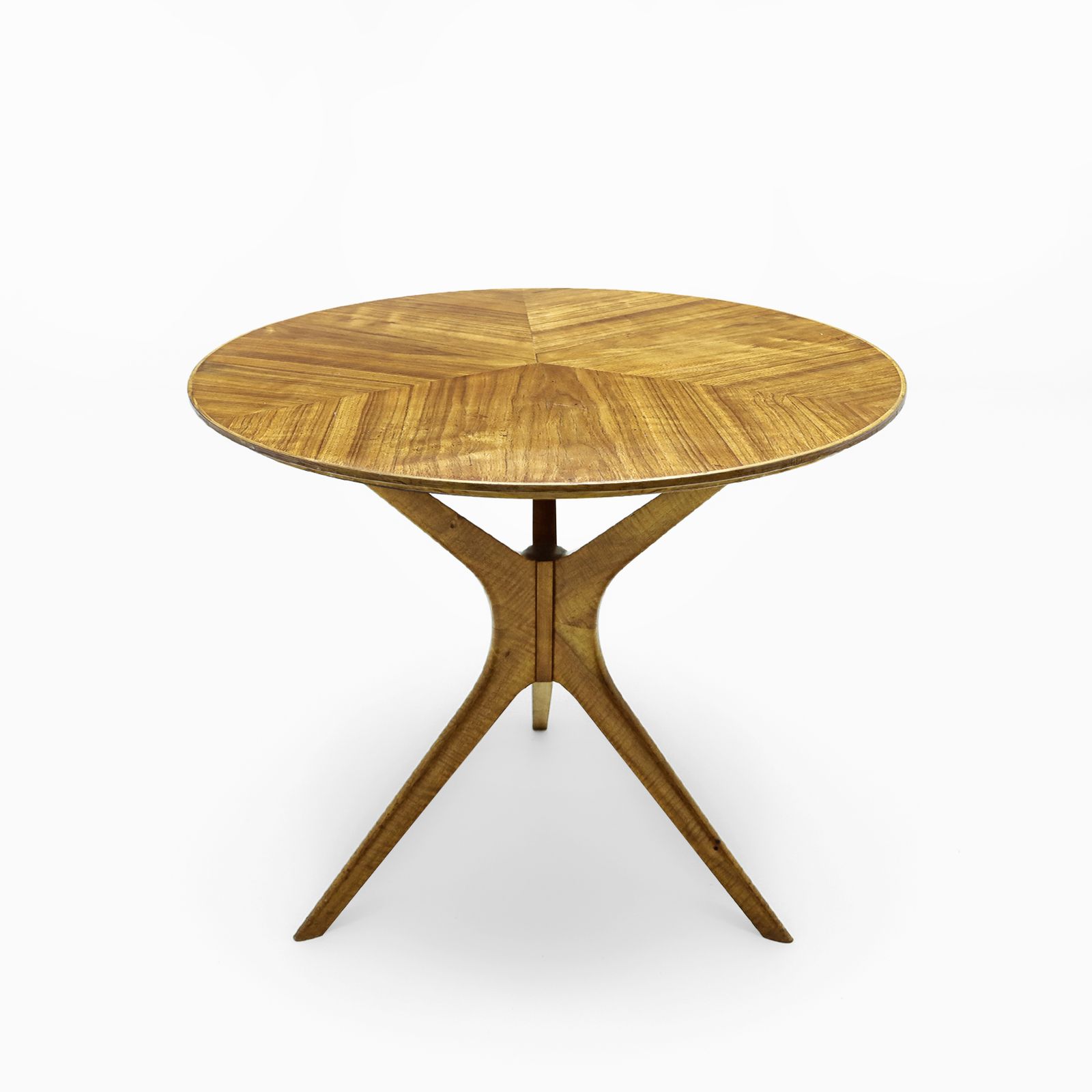 Vintage Italian Vladimir Kagan Style Tri Symmetric Cherry And Satinwood Side Table
