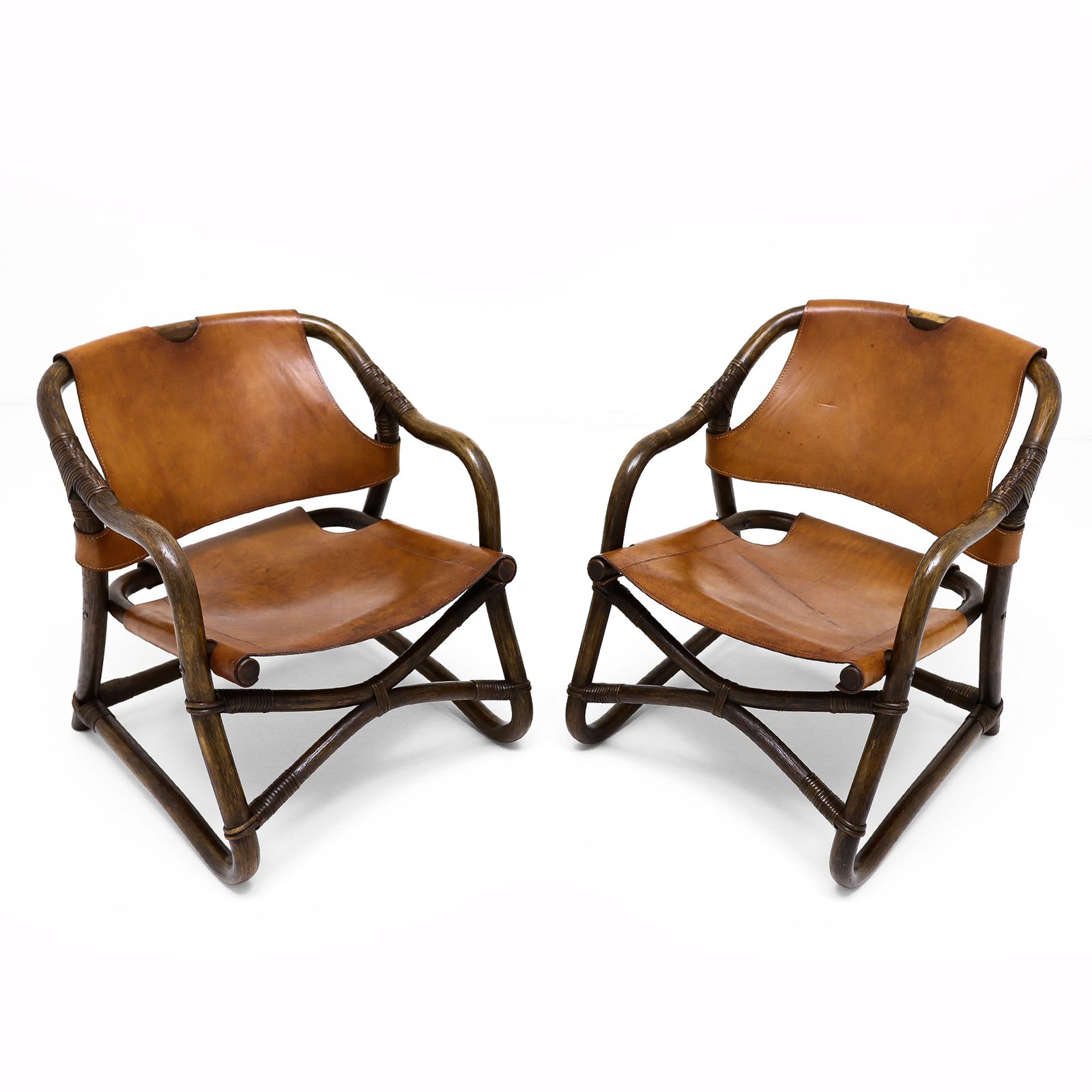 A Pair Of Vintage Sheepskin And Leather And Cane Easy Chairs Attributed To Rohe Noordwolde photo vinterior