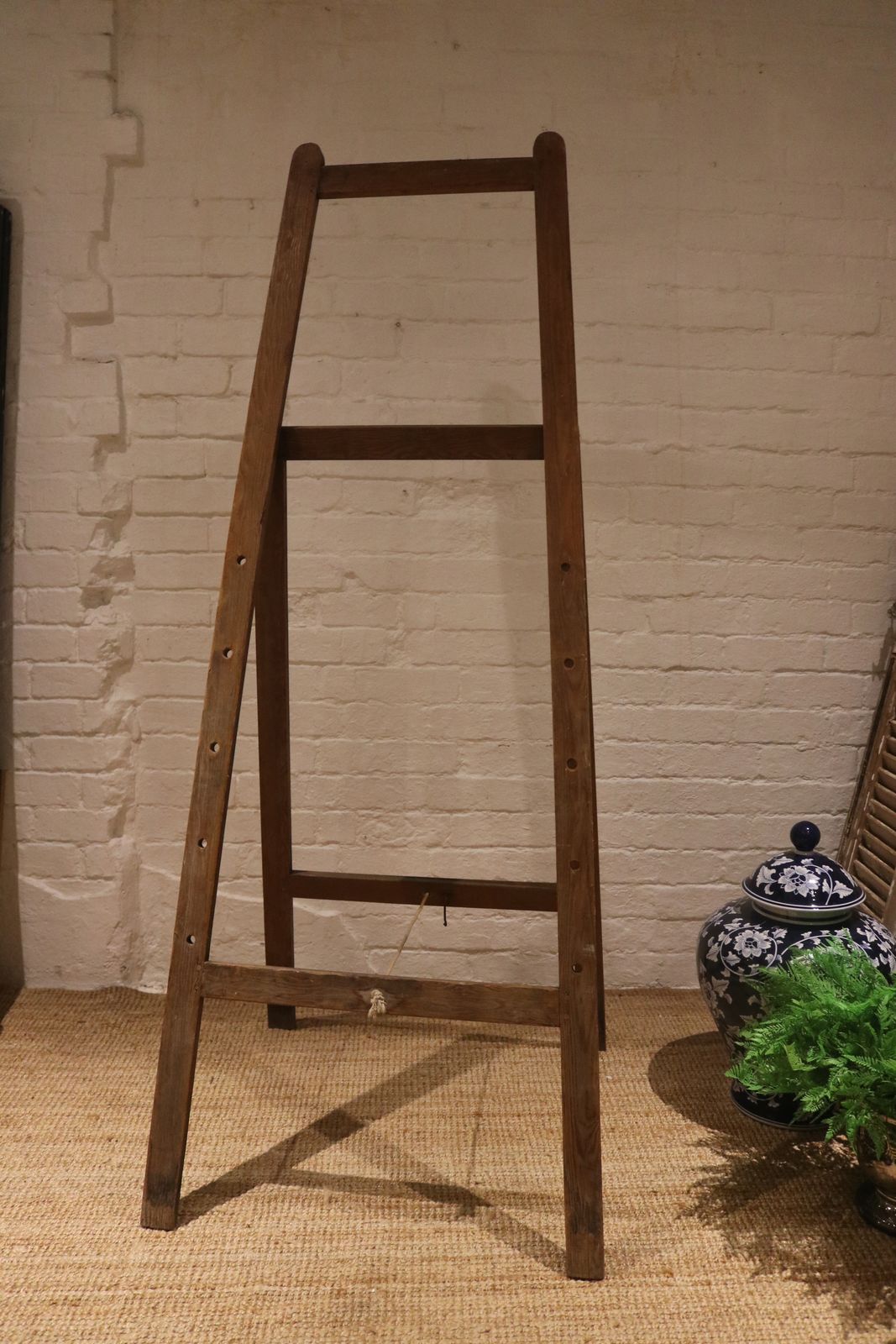 Huge Antique Painting Studio Easel / Rounded Top / Solid Wood