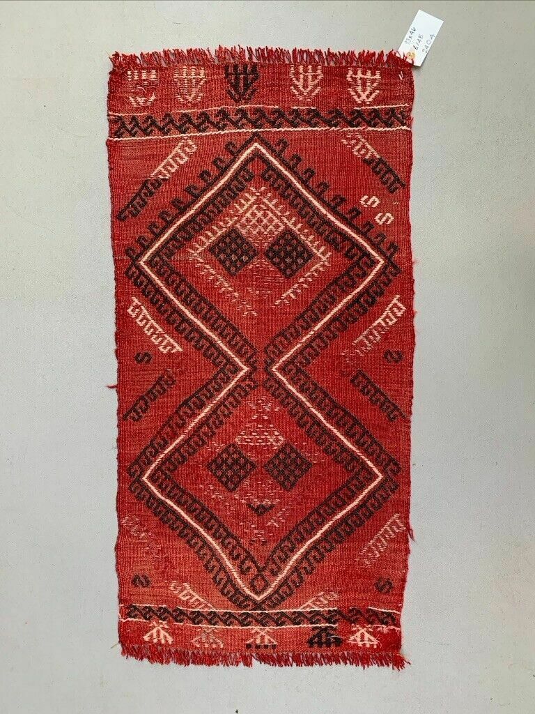 Vintage Turkish Mini Kilim 93x46 Cm Wool Small Kelim Runner, Shabby Chic
