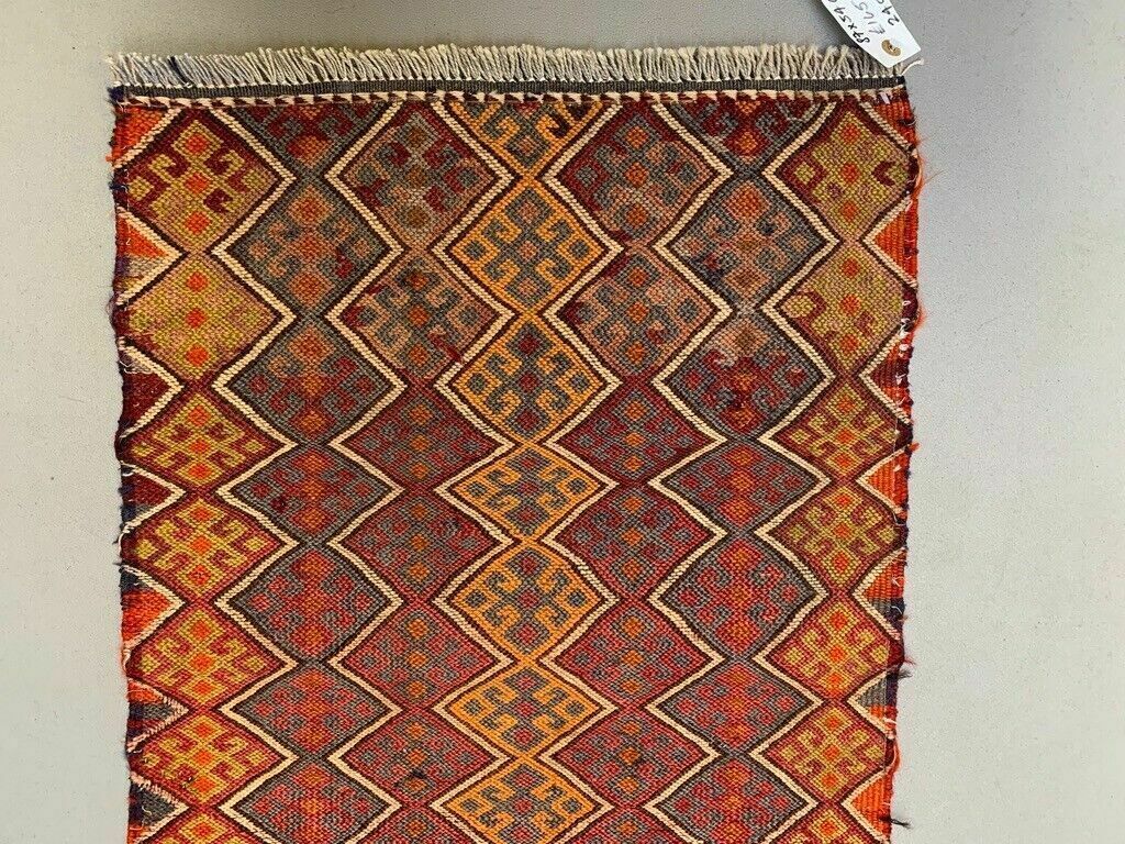 Vintage Turkish Mini Kilim 87x54 Cm Wool Small Kelim Runner, Shabby Chic photo Textiles