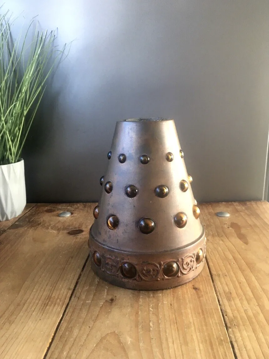 Lighting Brutalist Peill & Putzler Caged Copper Amber Glass Ufo Lampshade Ceiling Light photo