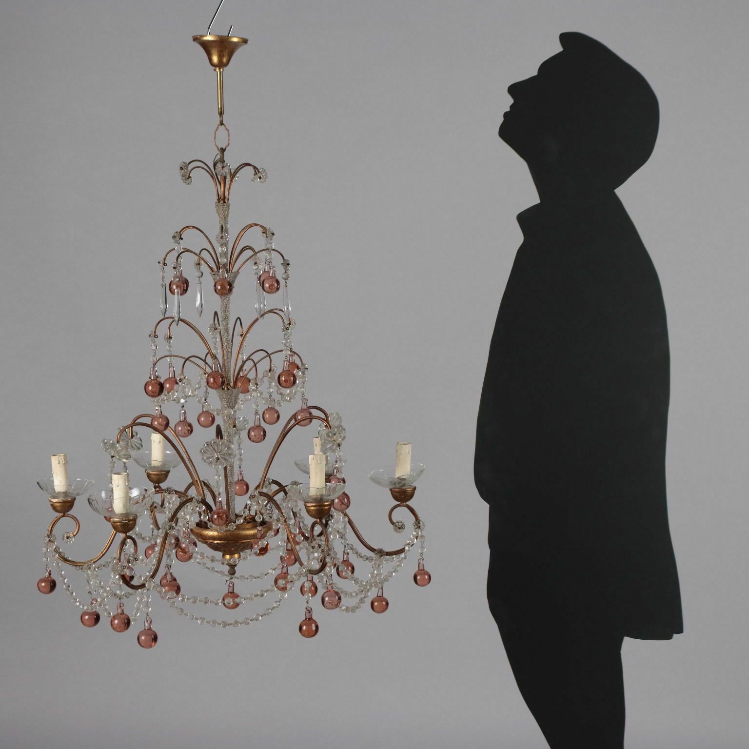 Antique 6 Light Chandelier Metal Glass Italy XX Century photo furniture