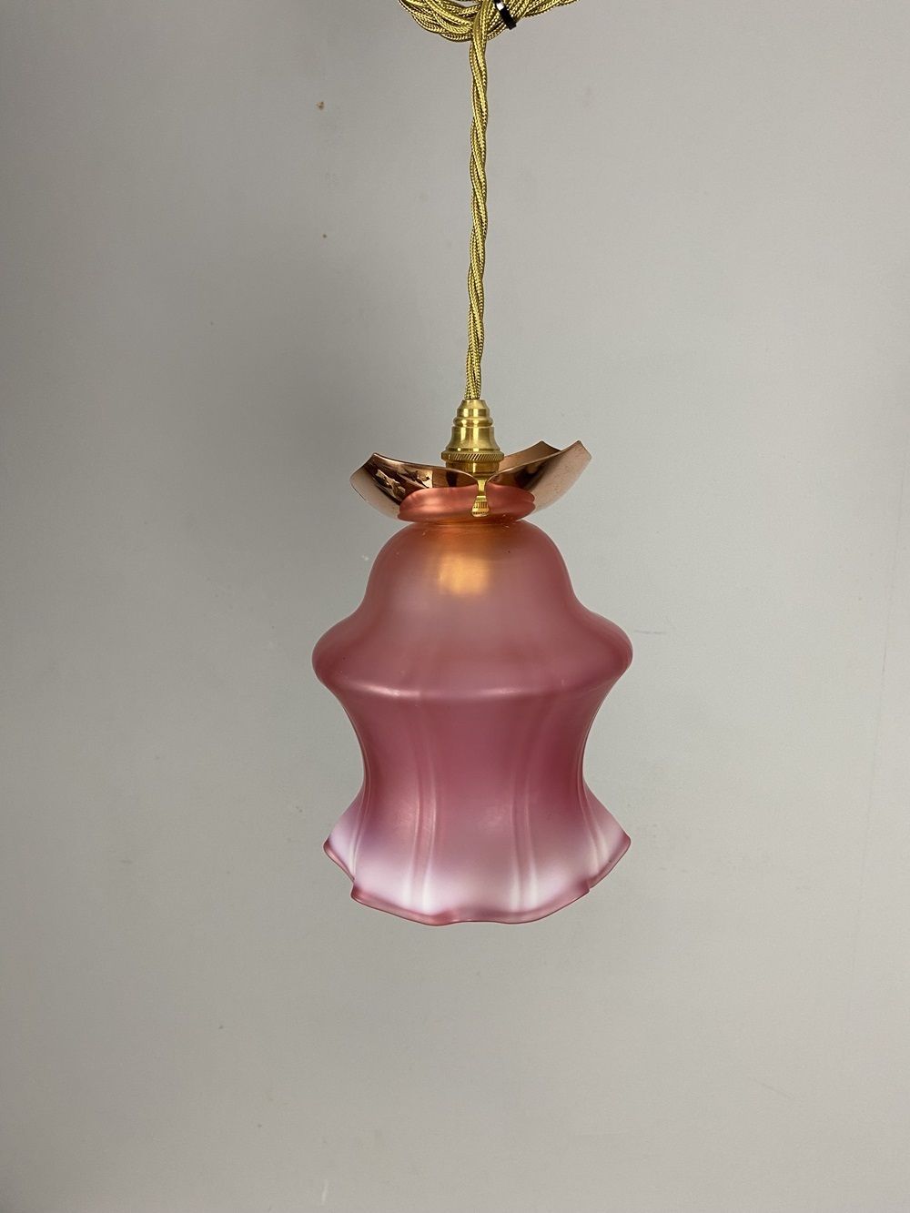 Art Nouveau Cranberry Vaseline Glass Pendant Light (23050 10) photo furniture