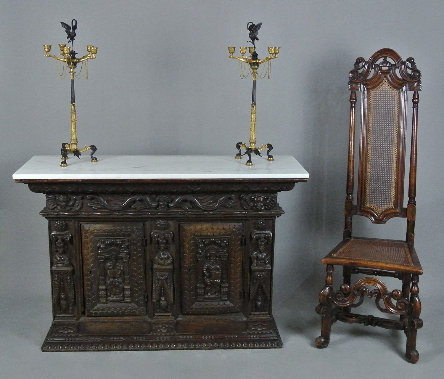 Early 17th Century Figural Carved Oak Livery Cupboard C. 1620 photo furniture