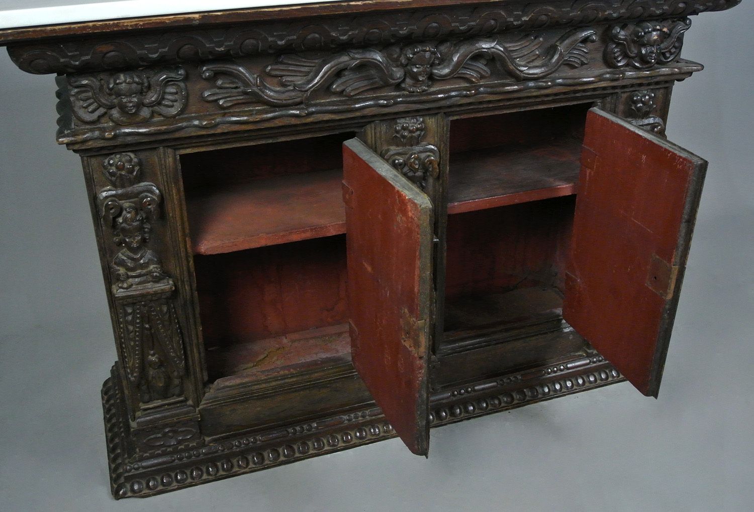 Early 17th Century Figural Carved Oak Livery Cupboard C. 1620 photo 1100.0