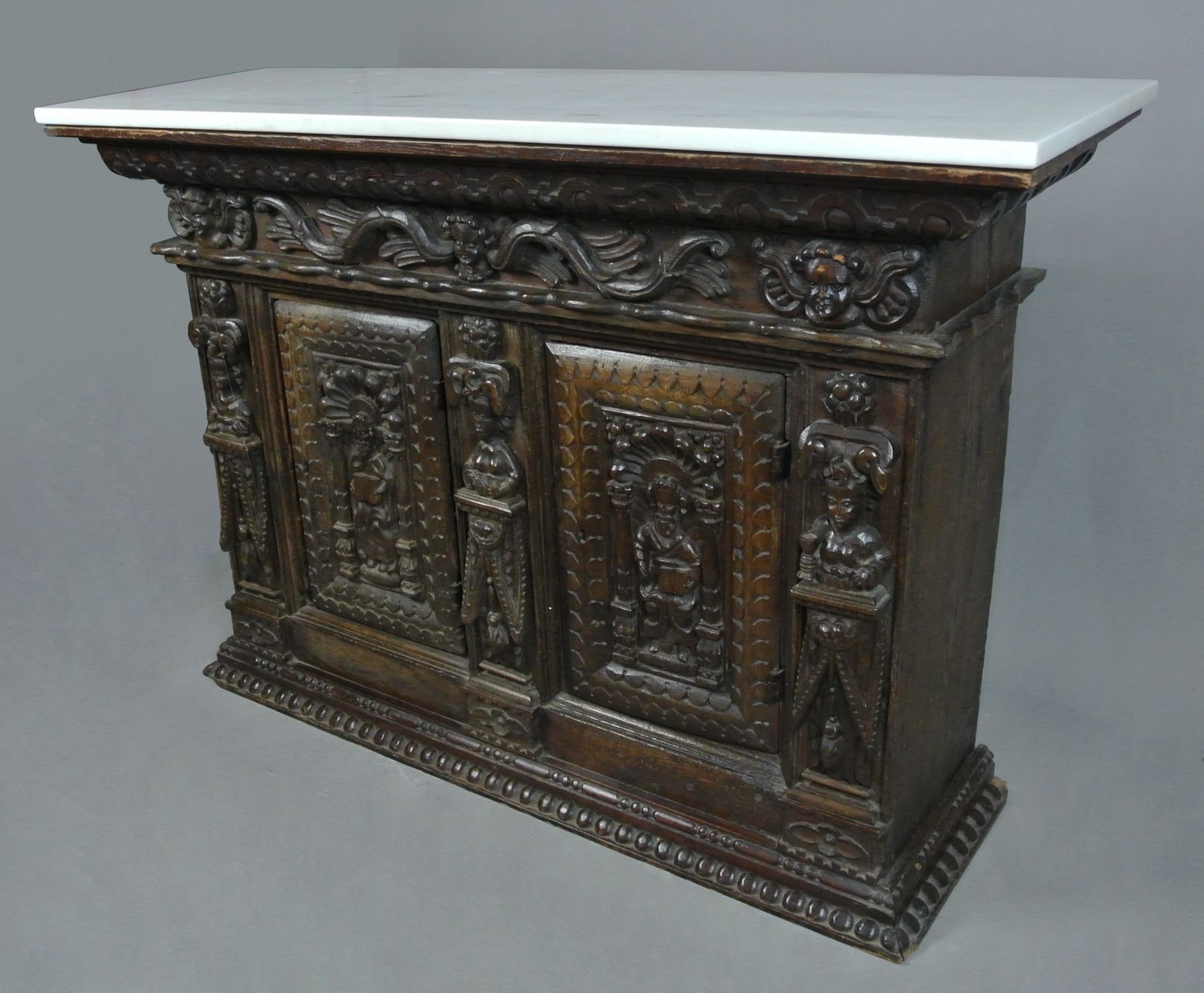 Early 17th Century Figural Carved Oak Livery Cupboard C. 1620 photo buy