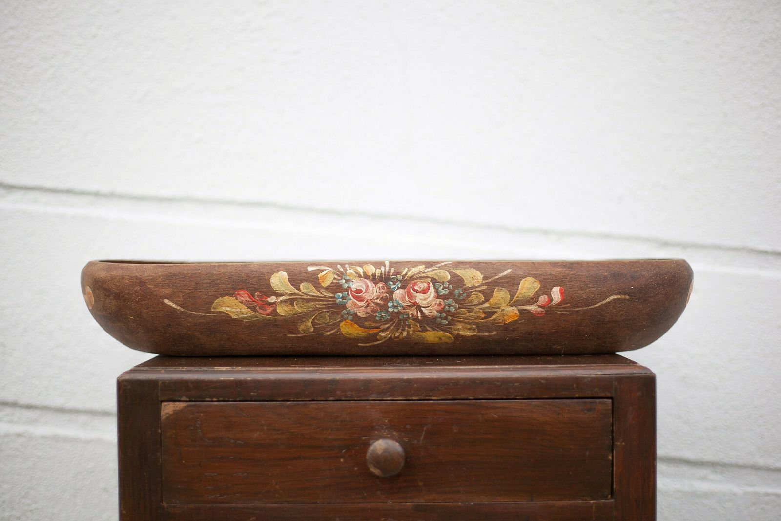 Vintage Wooden Basket, Wooden Basket With Flower Patterns, Hand Painted Signed, Kitchen, Fruit Bowl, Table Center