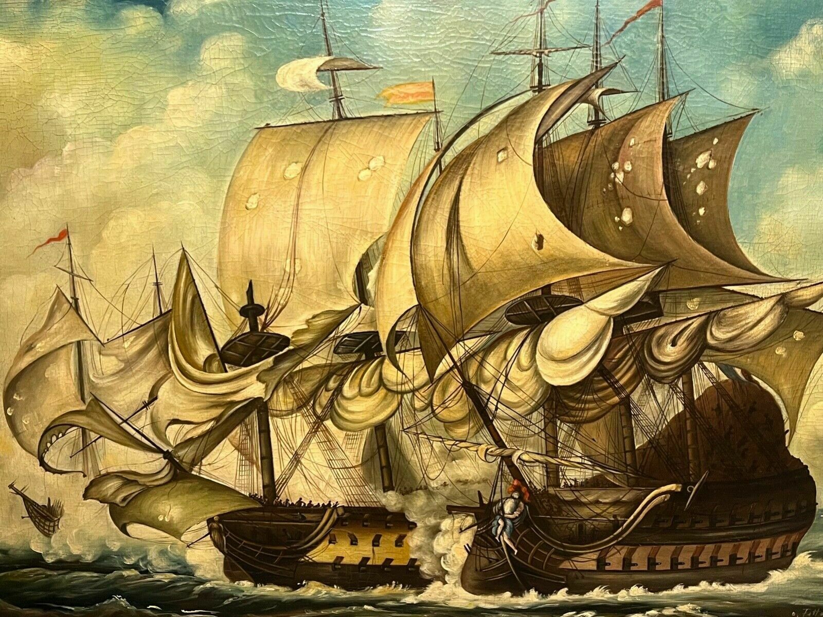 Large 19th Century Italian School Dino Fattori Man O War Battleship Oilpainting photo 3750.0