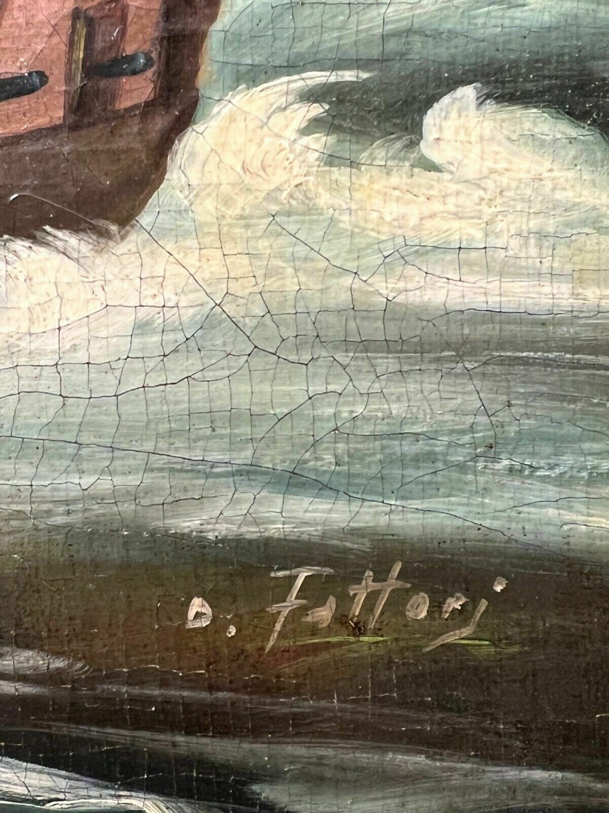 photo vinterior Large 19th Century Italian School Dino Fattori Man O War Battleship Oilpainting