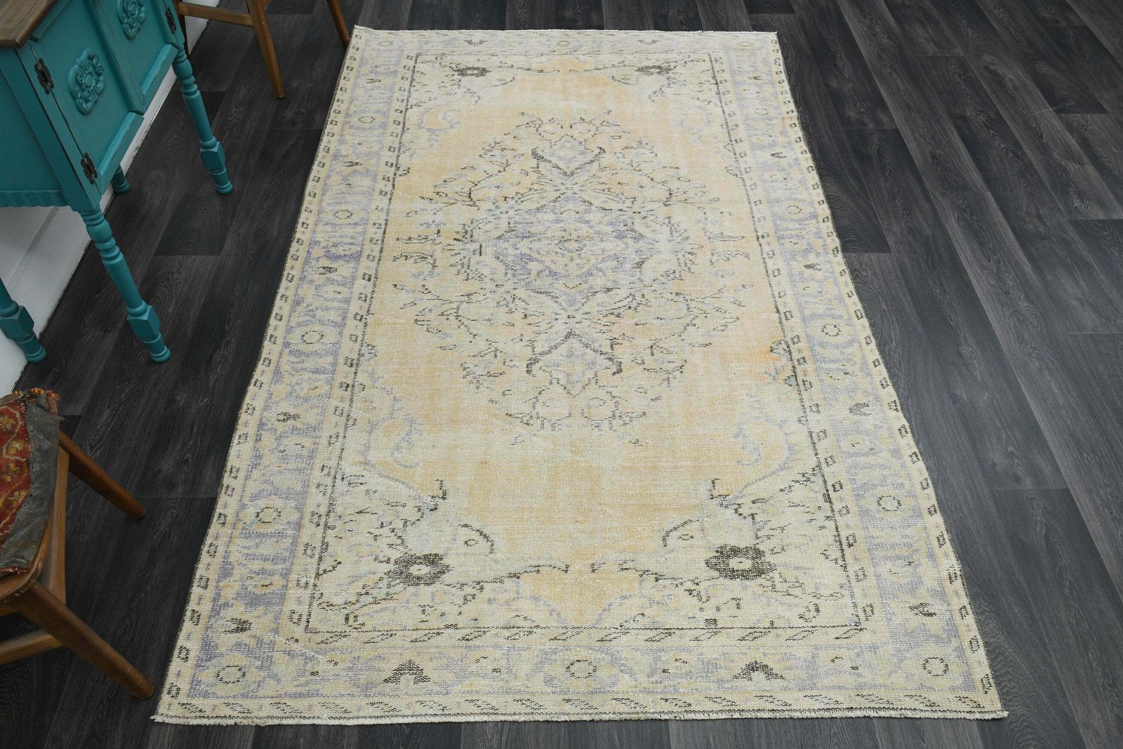 Turkish Rug Antique Rug Oushak Rug Home Decor Handmade Wool Rug Orange Blue Carpet Area Rug Neutral Rugs