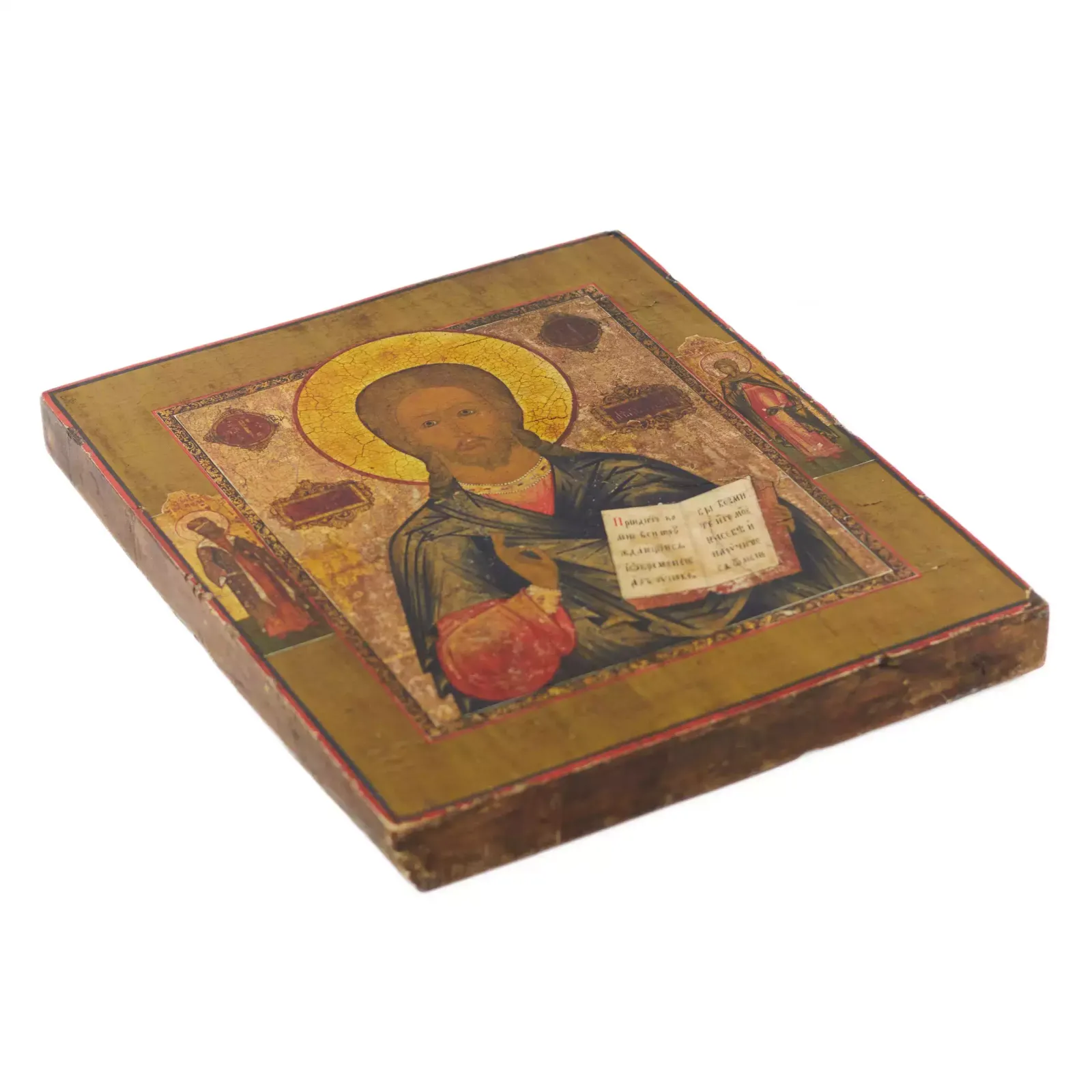 Russian Icon Of The Pantocrator On A Thick Cypress Board From The Mid 19th Century. photo furniture
