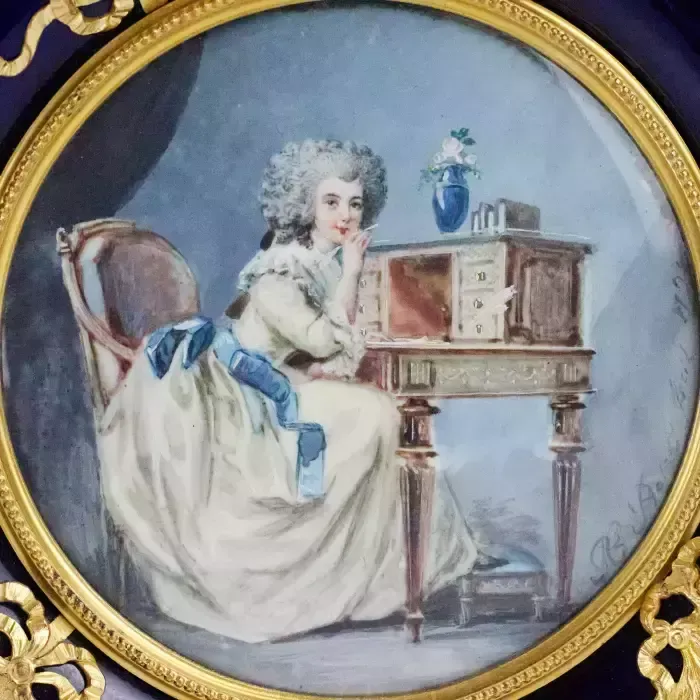 Round Porcelain Box With A Miniature In The Style Of Louis XVI. photo buy