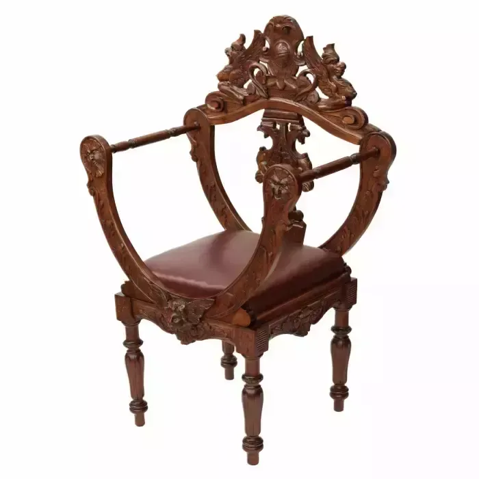 Carved, Richly Decorated Walnut Chair. 19th Century photo Furniture